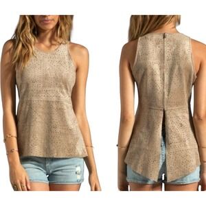 BCBGMAXAZRIA Size XS Caralyn Faux Suede Peplum Sleeveless Top Laser Cut Boho